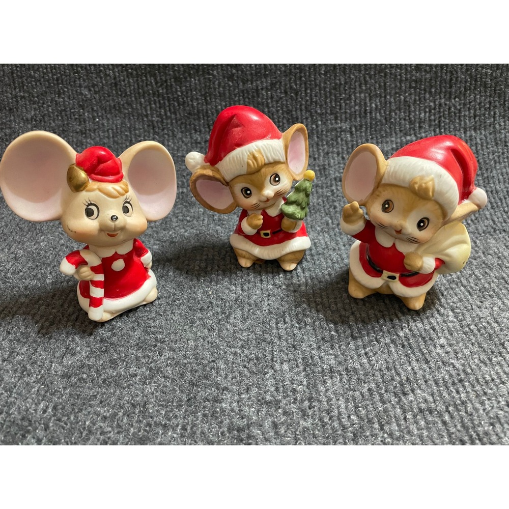Vintage Style Christmas Mouse Figurines Set of 3 Santa Mice Holiday Decor